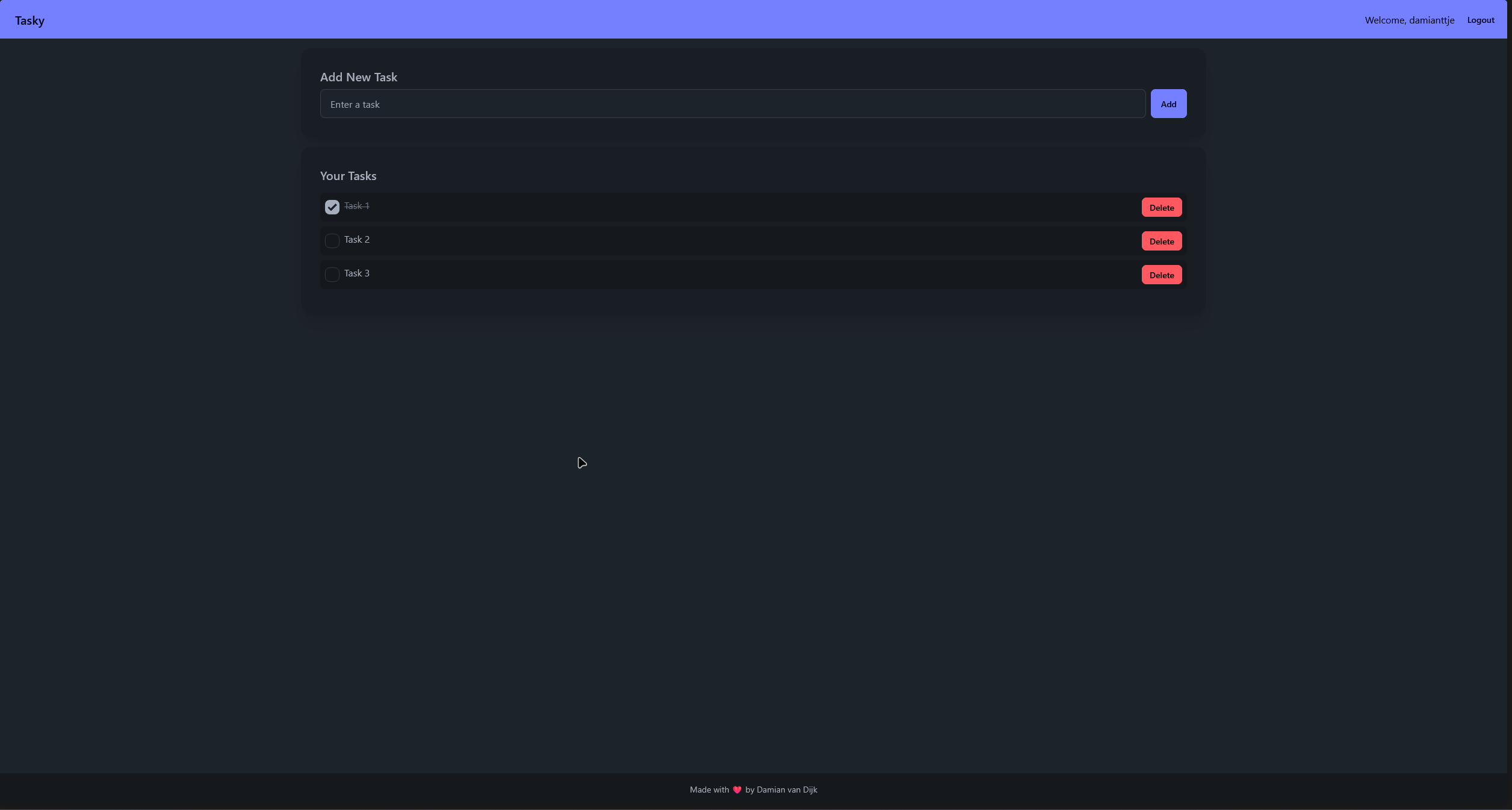 Tasky todo application interface